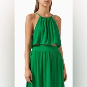 NWT MISA LOS ANGELES Kelly Green Saana Halter Neck Chiffon Crop Top M